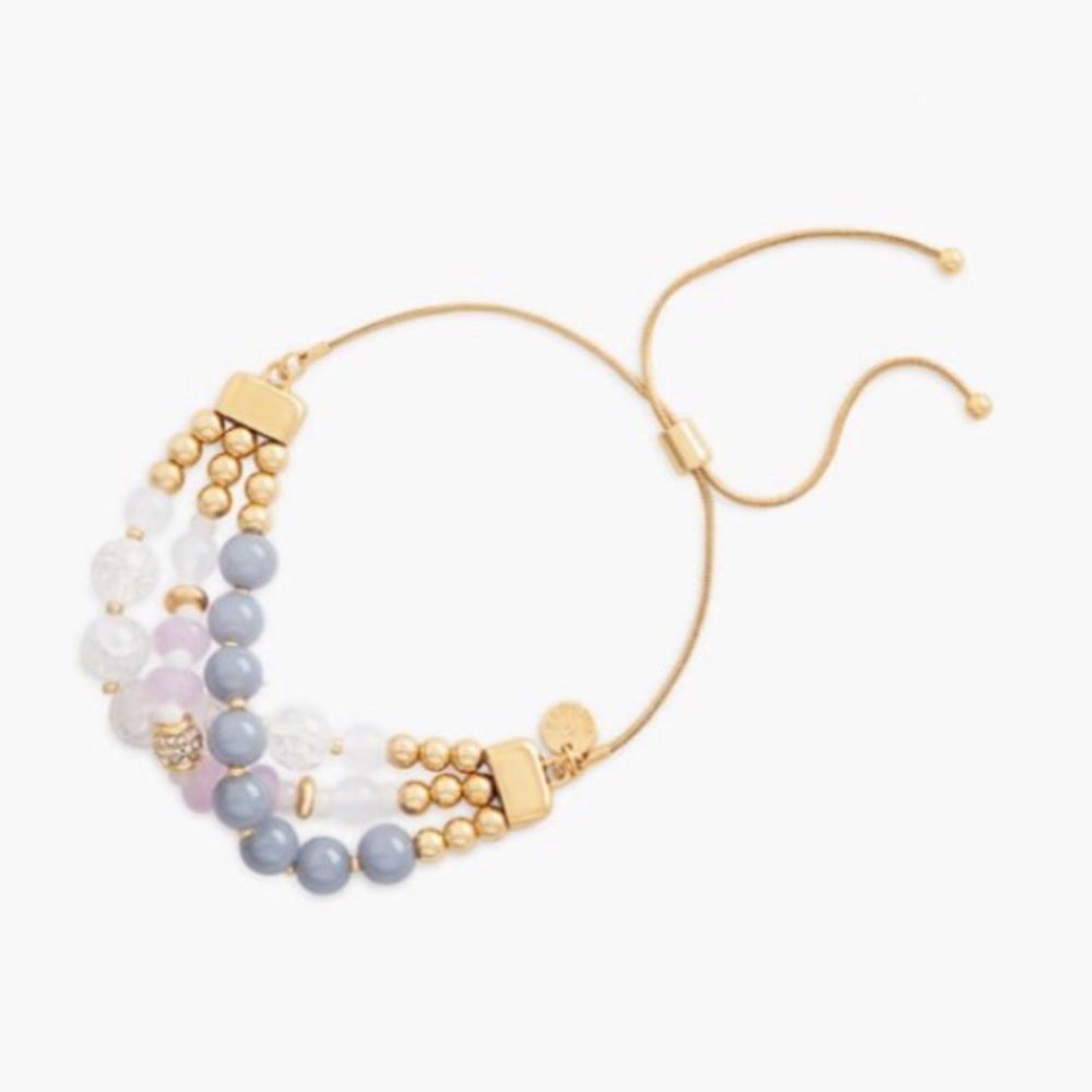 NWT Gold, Lavender and Grey Blue Beaded 3 Strand Bracelet with Gift Box